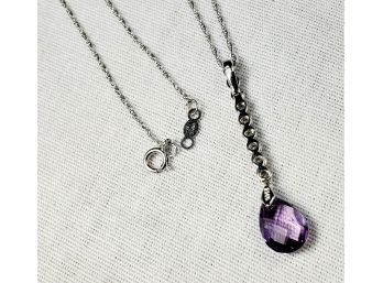 14K White Gold And Amethyst Diamond Necklace