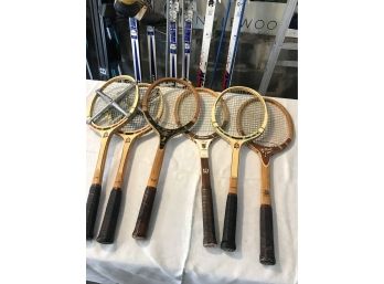 Six Vintage Wooden Tennis Racquets