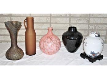 Group Of Five Art Glass Vases