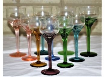 Ten Wine Glasses With Colored Glass Stems