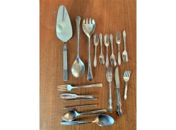 Group Of Silver Plate Flatware And Serving Items - 17 Pieces