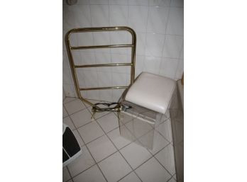 Brass Electric Towel Warmer & Lucite Bench