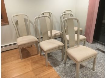 E11 Set Of 6 Cream Colored Dining Chairs With Upholstered Seats, By Ashley Furniture