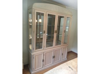 E13 Great 2 Piece Lighted White China Cabinet With Glass Shelves In Great Condition