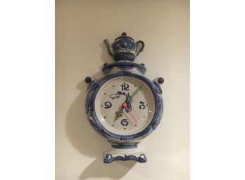 E8 Russian Gzhel Porcelain Wall Clock, Works Great