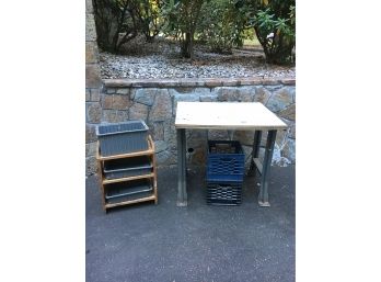 E121 Lot Of As Is Workshop Shelves And Table