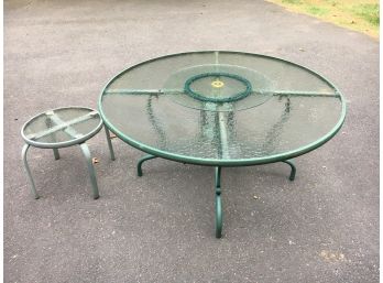 E115 Glass Top Patio Table With Lazy Suzan And  Side Table