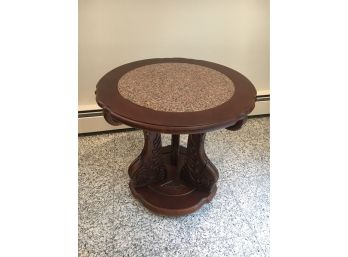E3 Stone Top Side Table With Ornate Base