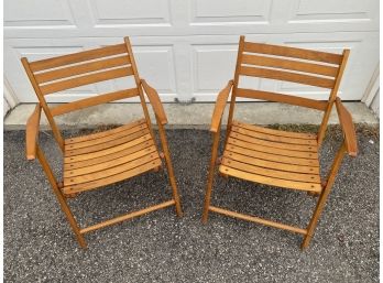 Vintage Telescope Wood Slat Folding Chairs