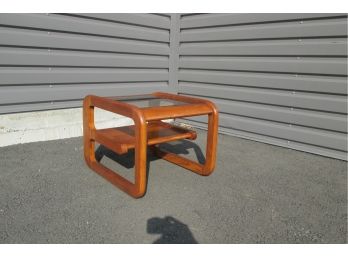 Vintage 1970'S Mid Century Modern MCM End Table Designed By Lou Hodges With Inset Glass Top