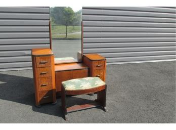 Vintage Antique Art Deco Vanity With Stool (See Other Auctions For Matching Pieces To This Set)