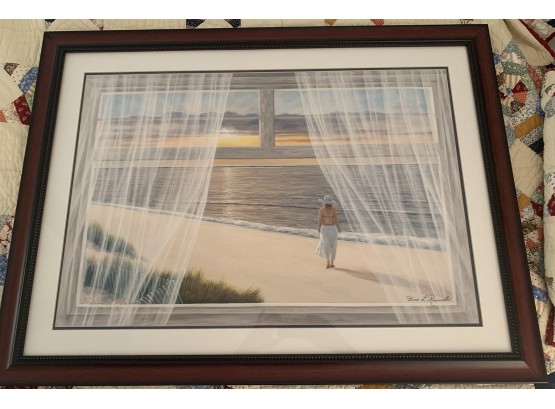 Stunning Signed & Framed Diane Romanello Beach Print 'Morning Walk'
