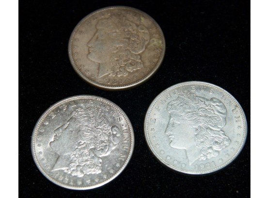 Three Morgan Silver Dollars- 1921-S, 1921-S, 1921