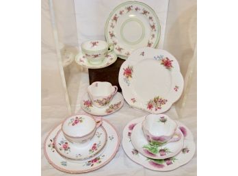 Assortment Of Porcelain Teacups & Saucers By Shelley- 12 Pieces