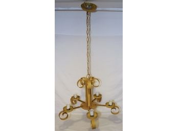 Mid-Century Curled Iron Yellow Chandelier