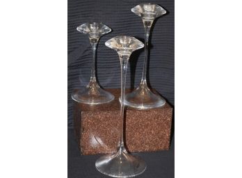 Lot Of Three Crystal Glass Candle Holders By Kosta Boda