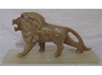 Mid-Century Carved Onyx Lion On Onyx Base Sculpture