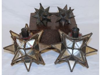 Vintage Mirrored Star-Form Candle Holders & Sculptures- Two Pairs