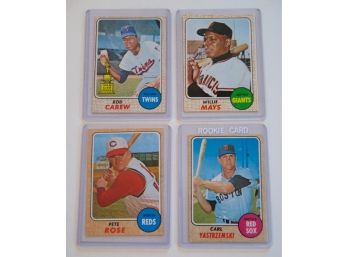 Assortment Of Topps 1968 Baseball Cards- Willie Mays, Pete Rose, Carl Yastrzemski, Rod Carew- Fantastic Shape!