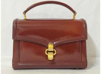 Vintage Ladies Brown Leather Short Handled Purse - Made In Italy Made Exclusively For Bloomingdales
