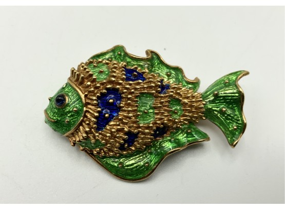 Gorgeous 1960’s Tiffany & Co Enamel Fish Brooch ~ 18k ~