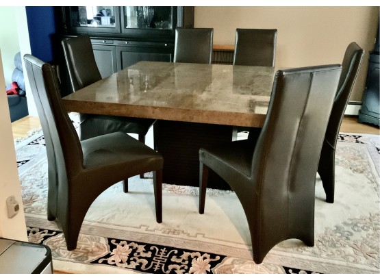 Gorgeous Custom Dining Room Table W/6 Leather Chairs Paid More Than $15,000