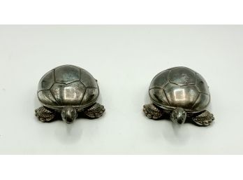 Two  Reed And Barton Silverplate Musical Turtles