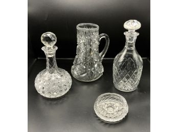 2 Decanters With Stoppers & More