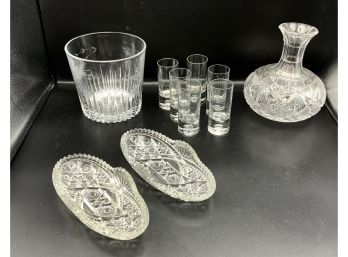 Glass Lot ~ Decanter, 6 Crate & Barrel Cordial Glasses & More ~