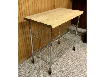 Butcher Block Top Rolling Cart With Shelves