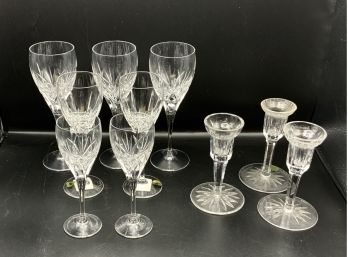 7 Waterford Wine Glasses & 3 Waterford Candle Holders ~ Waterford Nocturne ~