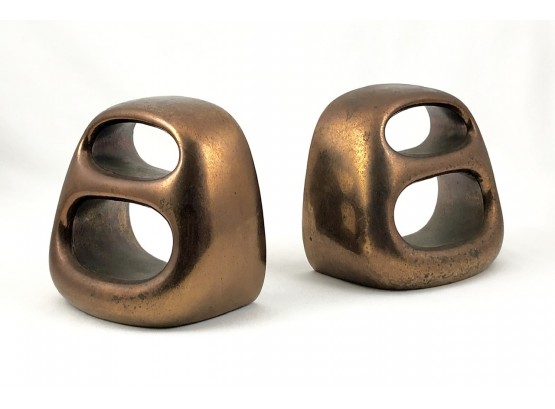 Amazing Pair Of Mid Century Ben Seibel Brass Bookends - Perfect Patina!