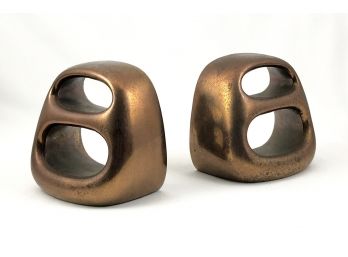 Amazing Pair Of Mid Century Ben Seibel Brass Bookends - Perfect Patina!