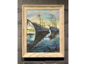 Vintage Abstract Nautical Painting Signed Illegibly