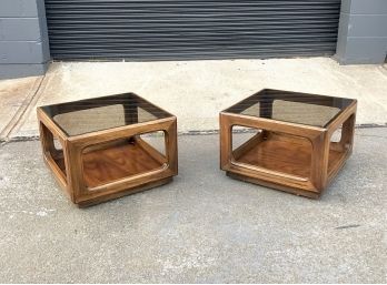 Pair Of Mid Century Brown Saltman Rolling Side Tables Designed By John Keal