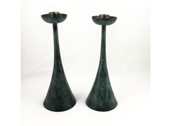 Pair Of Vintage Tulip Style Metal Candlesticks