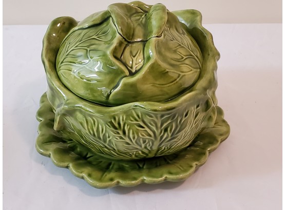Vintage Ceramic Three Piece Hand Painted Cabbage Head Pottery Bowl