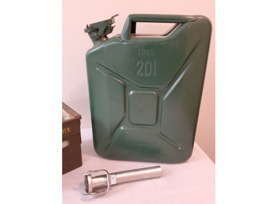 Military Lot W/belling W. Germany 5 Gallon Gas Can W/spout & Vintage Military Ammo Box