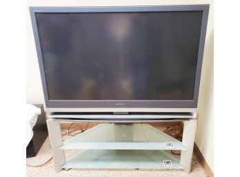 Vintage 50' Sony Wega Color Television With Remote And Glass And Metal Stand-Model KDF-E50A10
