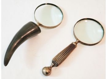 Two Vintage 10' Magnifying Glasses, Horn Handle
