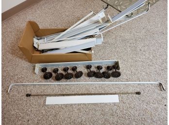 Large Lot Of Curtain Rods And Eight Resin  Drapery Tie Backs