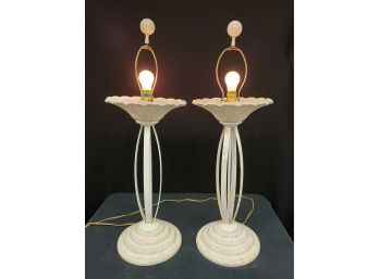 Pair Of 80's 90's Speckled  Plaster And Metal Tall Lamps Pink Green And Blue Speckled