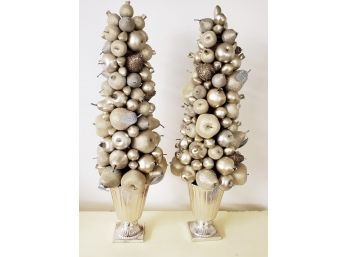 Silver And Gold Sparkly Faux Fruit Christmas Trees In Ceramic Urns