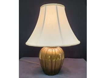 Handsome Brass Ginger Jar Lamp With Off White Fabric Shade