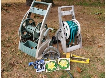 Assortment Of Garden Hoses, Reels, Nozzles And More