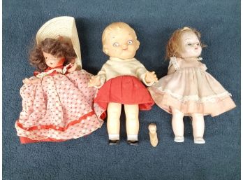 Vintage Lot Of Four Dolls With Campbells Kid, Ceramic Doll With Hat, Plastic With Sleep Eyes, Etc