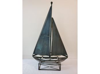 Green Painted Metal Sailboat Double Pillar Candle Holder