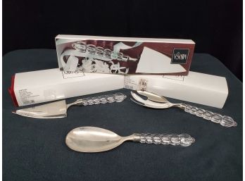Set Of Three Mikasa Crystal Handled-silver Plate Serving Utensils W/fork, Spoon And Cake Server