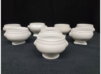 Grouping Of Eight White Porcelain Lion Head French Onion Soup Crocks