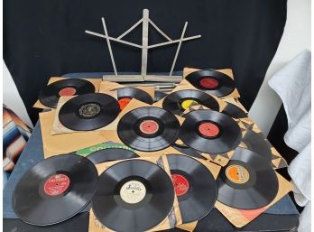 Vintage Lot Of 78 LP Records With Sheet Music Stand, Victor, Columbia, RCA, Jubilee And More